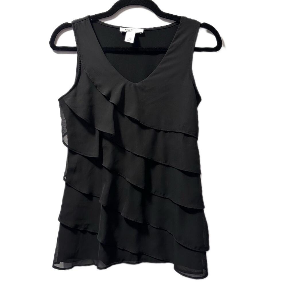 White house black market Black Ruffled Sleeveless Top xs